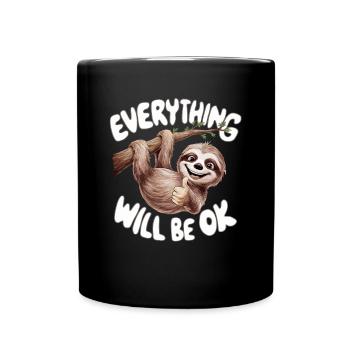 Motivierendes Faultier Alles wird gut - Tasse einfarbig - Schwarz - Vorne