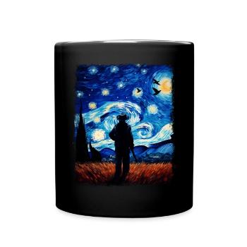 Pigeon Hunter Pigeon Hunting Starry Night Painting - Full Colour Mug - black - Front