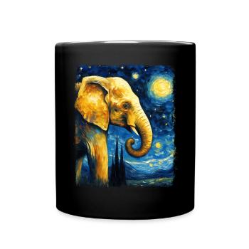 Éléphant Animal Nuit étoilée Peinture - Mug uni - noir - Devant