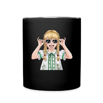 Cooles Mädchen Mit Sonnenbrille und Zöpfen - Tasse einfarbig - Schwarz - Vorne