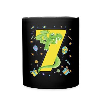 7. Geburtstag - Tasse einfarbig - Schwarz - Vorne