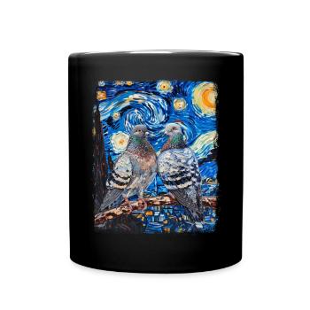 Dove Birds Starry Night Painting - Full Colour Mug - black - Front