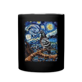 Pigeon Hunt Pigeon Hunter Starry Night Painting - Full Colour Mug - black - Front