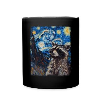 Raccoon Possum Street Cat Starry Night Painting - Full Colour Mug - black - Front