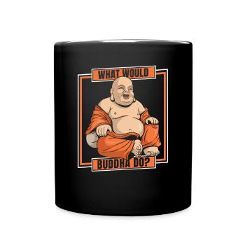 What Would Buddha Do Buddhist Symbol Statue - Full Colour Mug - black - Front