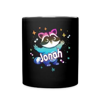 JONAH - Schöner Jungen Name mit süßem Waschbär - Tasse einfarbig - Schwarz - Vorne