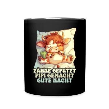 Teeth Brushed Good Night Sweet Cow Sleep Shirt - Full Colour Mug - black - Front