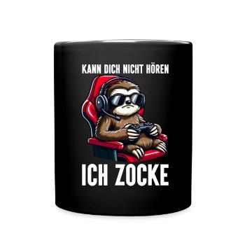 Ich Kann Dich Nicht Hören Ich Zocke Faultier - Tasse einfarbig - Schwarz - Vorne