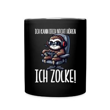 Ich Kann Dich Nicht Hören Ich Zocke Faultier - Tasse einfarbig - Schwarz - Vorne
