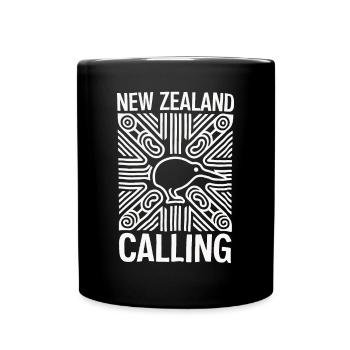 New Zealand Souvenir Calling Kiwi Design - Tasse einfarbig - Schwarz - Vorne