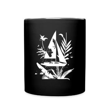 Voilier Bande dessinée - Mug uni - noir - Devant