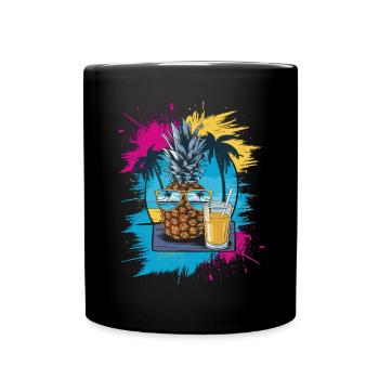 Sun Beach Ananas - Tropisch und Erfrischend - Tasse einfarbig - Schwarz - Vorne