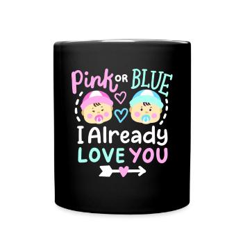 Pink oder Blau Gender-Reveal-Party - Tasse einfarbig - Schwarz - Vorne