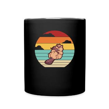 Retro North American Eurasian Castor Canadensis - Full Colour Mug - black - Front