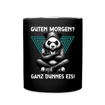 Guten Morgen Ganz dünnes Eis Lustiger Panda Kaffee - Tasse einfarbig - Schwarz - Vorne