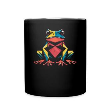Bunter Frosch Geometrisches Kunstwerk - Tasse einfarbig - Schwarz - Vorne