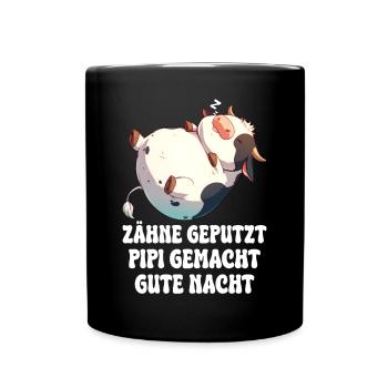 Teeth Brushed Good Night Sleep Shirt Cute Cow - Full Colour Mug - black - Front