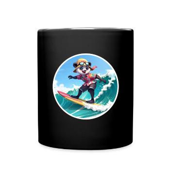 Panda Surfer im Hawaiihemd - Tasse einfarbig - Schwarz - Vorne