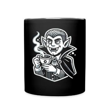 Vampir Kaffeepause: Lustiges Halloween T-Shirt - Tasse einfarbig - Schwarz - Vorne