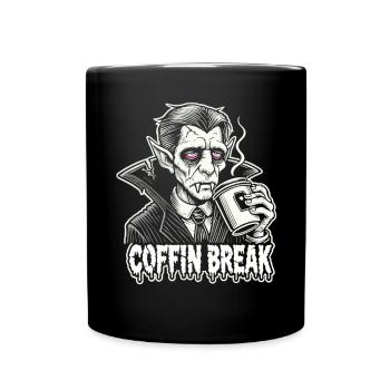 Coffin Break Lustiges Halloween T-Shirt mit Kaffee - Tasse einfarbig - Schwarz - Vorne
