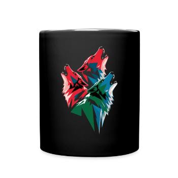 Drei Bunte Wölfe Kunstwerk - Tasse einfarbig - Schwarz - Vorne