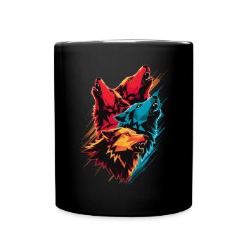 Motif tête de loup colorée – Quatre loups hurlants - Mug uni - noir - Devant
