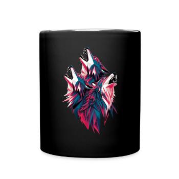 Low poly wolves in pack howling - Full Colour Mug - black - Front