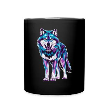 Low Poly Wolf - Geometrische Kunst in Blau und - Tasse einfarbig - Schwarz - Vorne