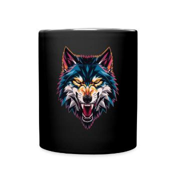 Tête de loup géométrique colorée - Mug uni - noir - Devant