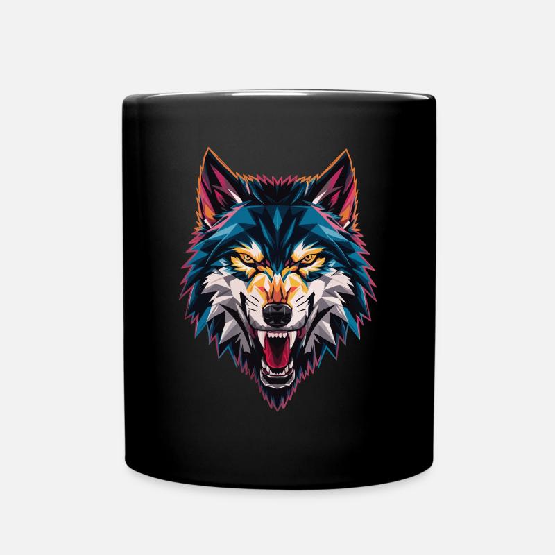 Bunter Geometrischer Wolfskopf - Tasse einfarbig - Schwarz
