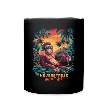 Monkey Chillout Vibes Design Relaxed and Stylish - Full Colour Mug - black - Front