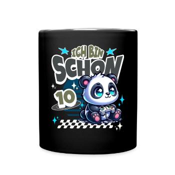 10. Geburtstag Kindergeburtstag Gaming Panda - Tasse einfarbig - Schwarz - Vorne