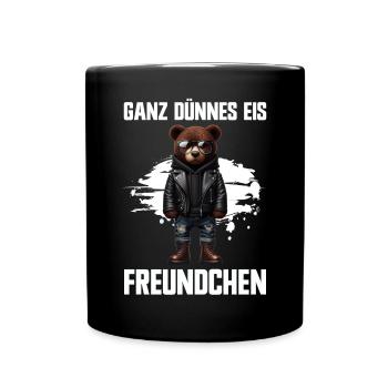 Very Thin Ice Cream Friend Funny Teddy Bear - Full Colour Mug - black - Front