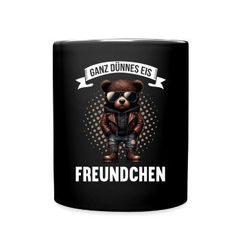 Very Thin Ice Cream Friend Funny Teddy Bear - Full Colour Mug - black - Front