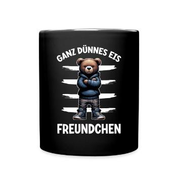 Very Thin Ice Cream Friend Funny Teddy Bear - Full Colour Mug - black - Front