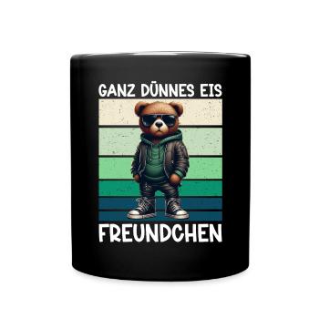 Very Thin Ice Cream Friend Funny Teddy Bear - Full Colour Mug - black - Front