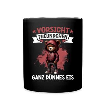 Very Thin Ice Cream Friend Funny Teddy Bear - Full Colour Mug - black - Front