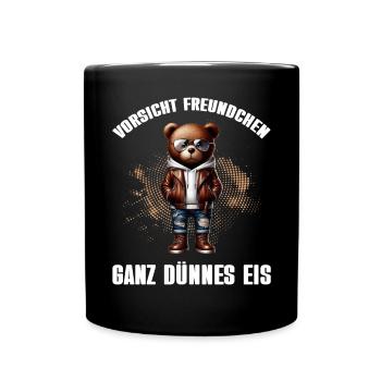 Very Thin Ice Cream Friend Funny Teddy Bear - Full Colour Mug - black - Front