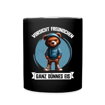 Very Thin Ice Cream Friend Funny Teddy Bear - Full Colour Mug - black - Front