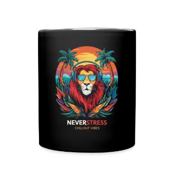 Lion Chillout Vibes Design Relaxed and Stylish - Full Colour Mug - black - Front