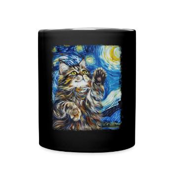 Persische Katze Sternennacht Gemälde - Tasse einfarbig - Schwarz - Vorne