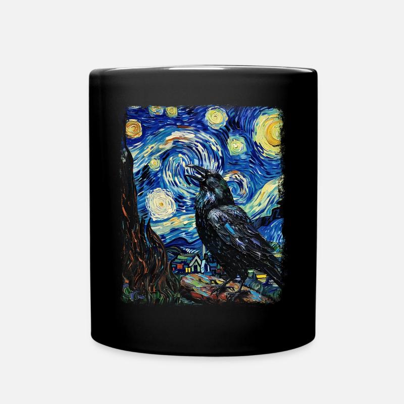 Rabe Krähe Vogel Sternennacht Gemälde - Tasse einfarbig - Schwarz