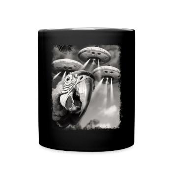 Macaw Parrot Bird UFO Alien Alien Selfie - Full Colour Mug - black - Front