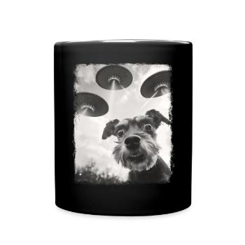 Miniature Schnauzer Dog UFO Alien Alien Selfi - Full Colour Mug - black - Front