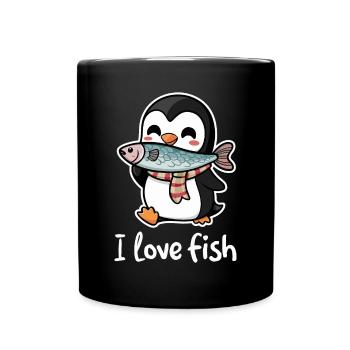Penguin Fish Restaurant Lover I Love Fish - Full Colour Mug - black - Front