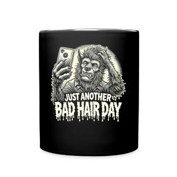 Cartoon Werwolf T-Shirt - Bad Hair Day - Tasse einfarbig - Schwarz - Vorne