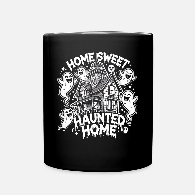 Spooky Halloween haunted house - Full Colour Mug - black