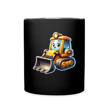 Bulldozer Radlader Bagger Baustelle Kinder - Tasse einfarbig - Schwarz - Vorne