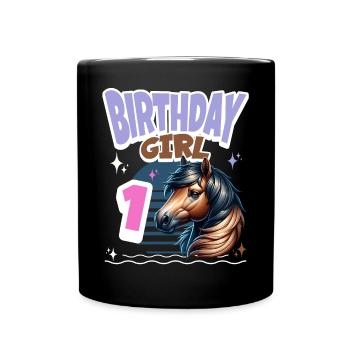 Pferd 1. Geburtstag Mädchen Kinder - Tasse einfarbig - Schwarz - Vorne
