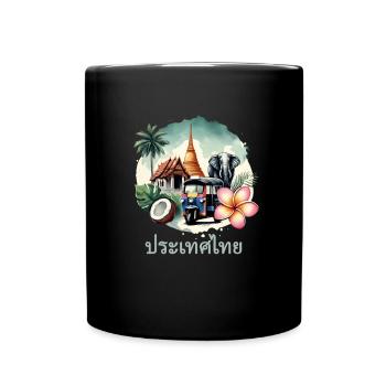 Thai Temple Elephant Bangkok Pagoda - Full Colour Mug - black - Front